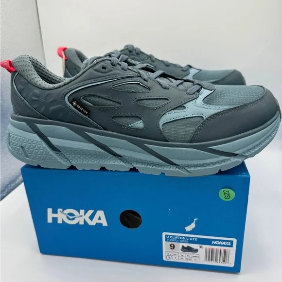 NWT Hoka Clifton Leather Gore-Tex Waterproof Unisex Goblin Stone Blue GBSB shoes